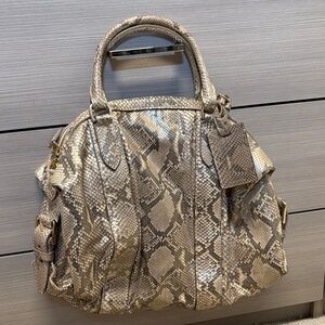 Ralph Lauren Champagne Snake-Print Top-Handle Satchel